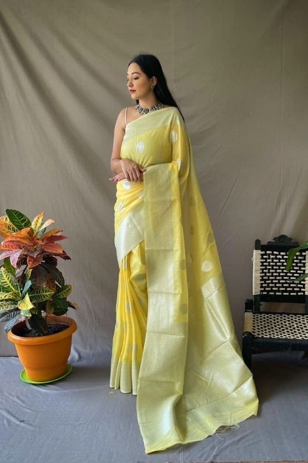 Linen Saree Silver Zari Work All Over