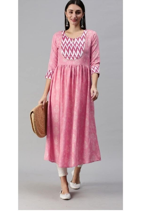 Cotton Magic Slub with Foil Print Anarkali Kurta