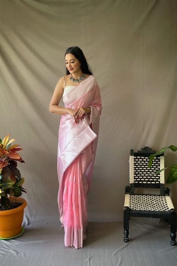 Linen Saree Silver Zari Work All Over