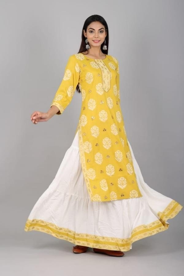 Yellow Embroidery Kurti Set