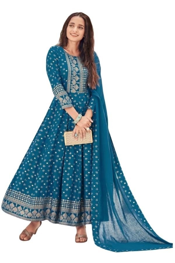 Long Anarkali Stitched with Matching Dupatta