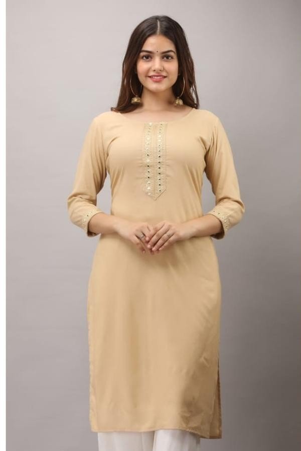 White Rayon Embroidery Long Kurti