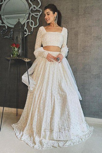 DESIGNER COLLECTION WHITE GEORGETTE HEAVY SEQUENCE EMBROIDERY WORK LEHENGHA CHOLI SET