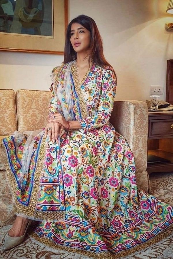 Printed Silk Anarkali Gown