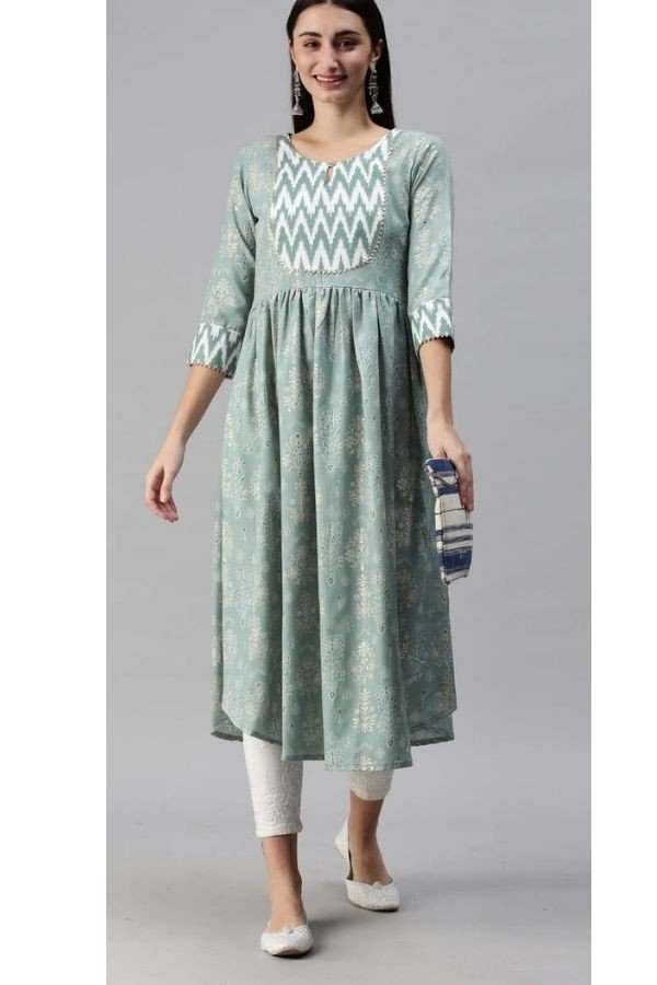 Cotton Magic Slub with Foil Print Anarkali Kurta